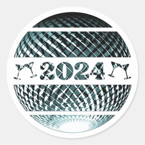 Happy new year 2024 celebration blue classic round classic round sticker
