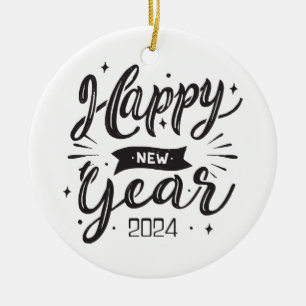 Happy new year 2024 ceramic ornament