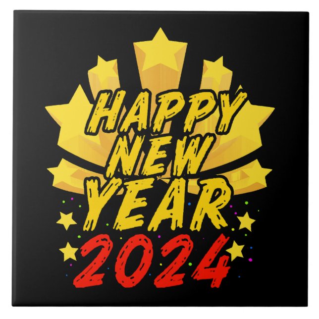 Happy New Year 2024  Ceramic Tile (Front)