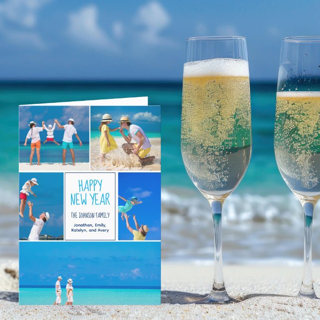 Happy New Year 2024 Chic Modern 5 Photo Collage Holiday Card (Creator Uploaded)