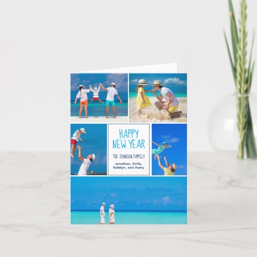 Happy New Year 2024 Chic Modern 5 Photo Collage Holiday Card