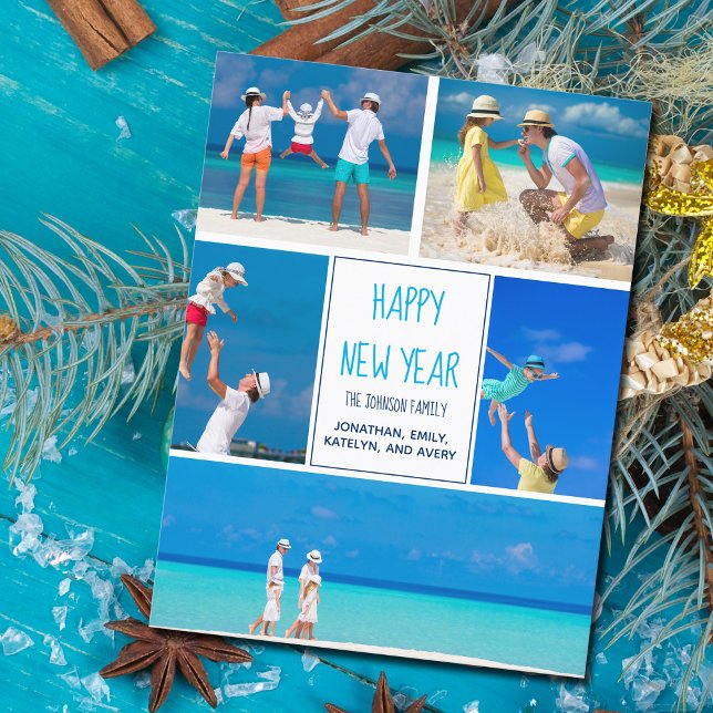 Happy New Year 2024 Chic Modern Photo Collage Postcard (Creator Uploaded)