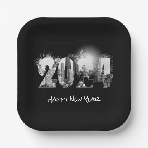 Happy New Year 2024 Chicago Skyline Paper Plates