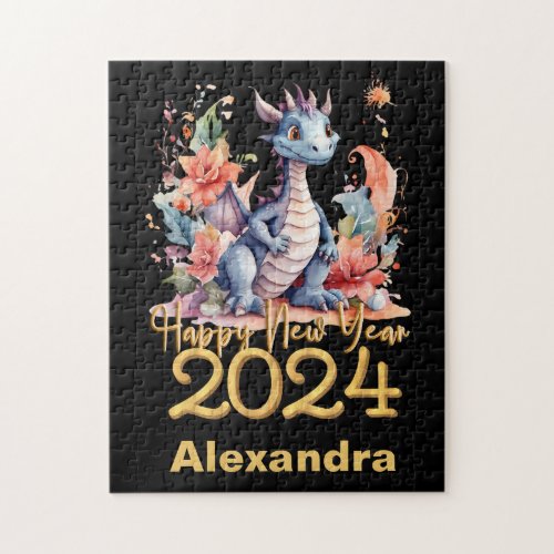 Happy New Year 2024 Chinese Dragon Black Jigsaw Puzzle