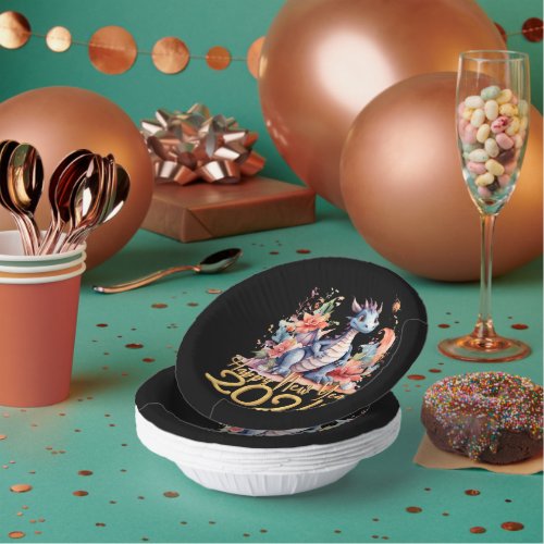 Happy New Year 2024 Chinese Dragon Black Paper Bowls