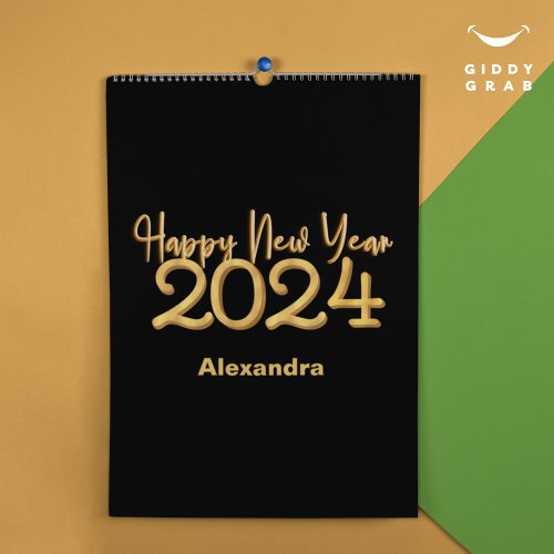 Happy New Year 2024 Chinese Dragon Black Photo Calendar