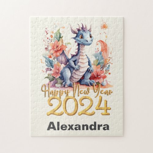 Happy New Year 2024 Chinese Dragon Vanilla  Jigsaw Puzzle