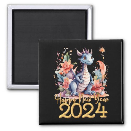 Happy New Year 2024 Chinese Dragon Water Color Magnet