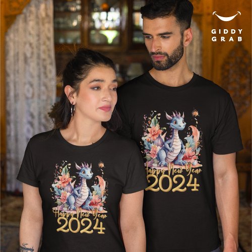 Happy New Year 2024 Chinese Dragon Water Color T_Shirt