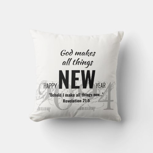 HAPPY NEW YEAR 2024 Christian Bible Verse WHITE Throw Pillow