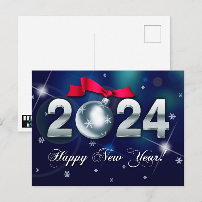 Happy New Year 2024. Christmas Bauble Holiday Postcard (Front/Back)