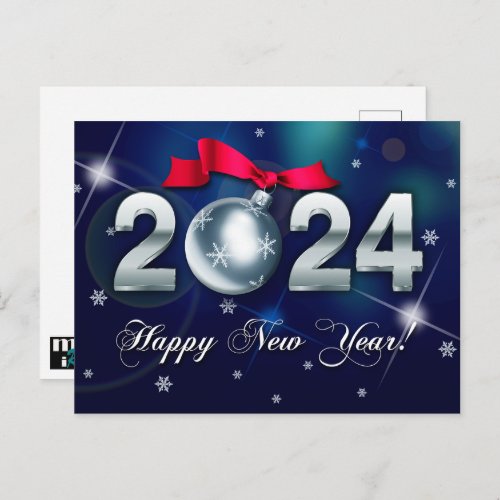 Happy New Year 2024 Christmas Bauble Holiday Postcard