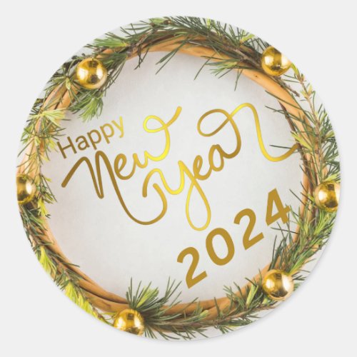 Happy new year 2024 classic round sticker