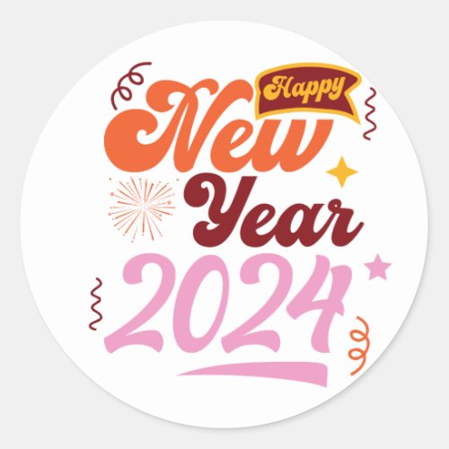 happy new year 2024 classic round sticker