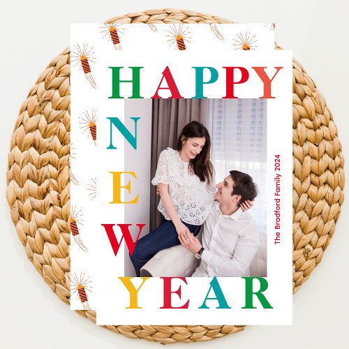 Happy New Year 2024 Colorful Photo  Holiday Card