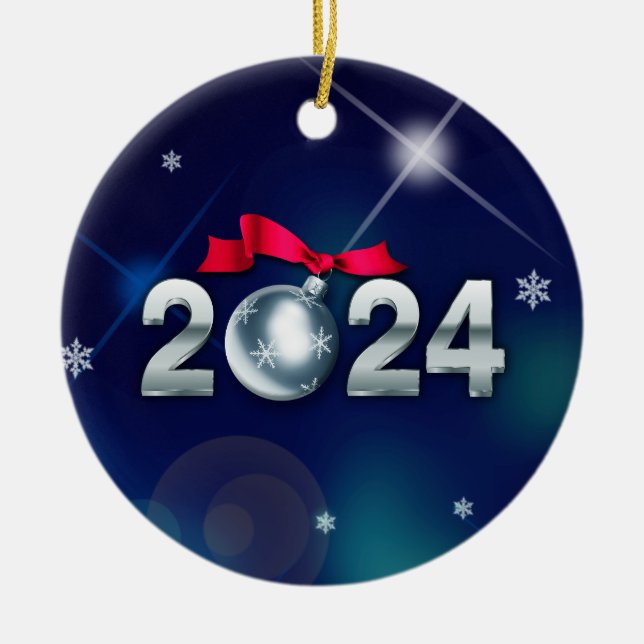 Happy New Year 2024. Custom Christmas Ceramic Ornament (Front)