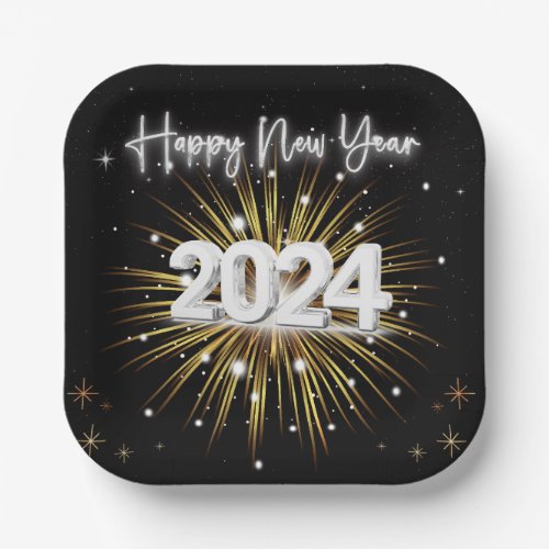 Happy New Year 2024 Dessert Square paper plate