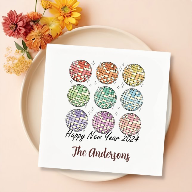 Happy New Year 2024 Disco Ball New Year Napkins (Creator Uploaded)