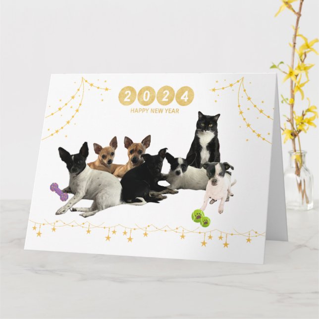Happy New Year 2024 Doggies Card (Yellow Flower)