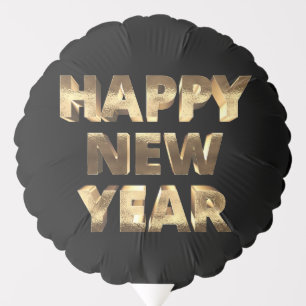 Happy New Year 2024 Elegant Black and Gold Balloon