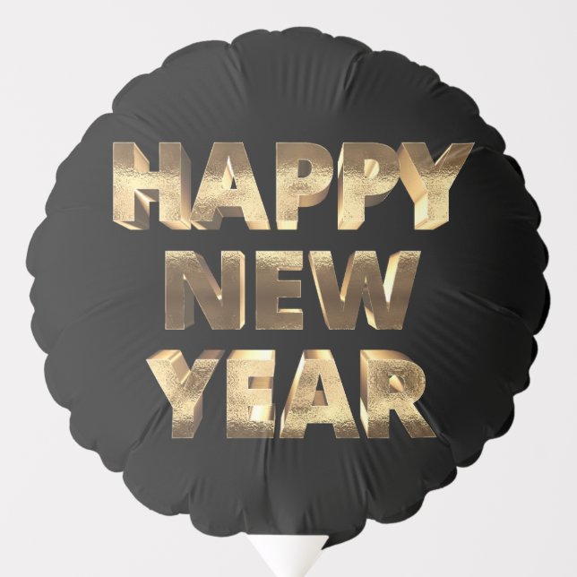 Happy New Year 2024 Elegant Black and Gold Balloon (Front)