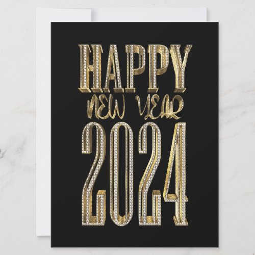 Happy New Year 2024 Elegant Gold Script Black Holiday Card