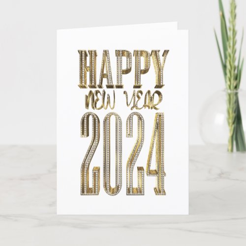 Happy New Year 2024 Elegant Gold Script Holiday Card