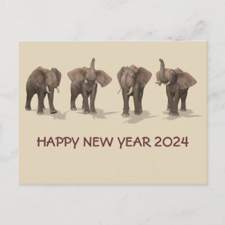 Happy New Year 2024 Elephants Holiday Postcard