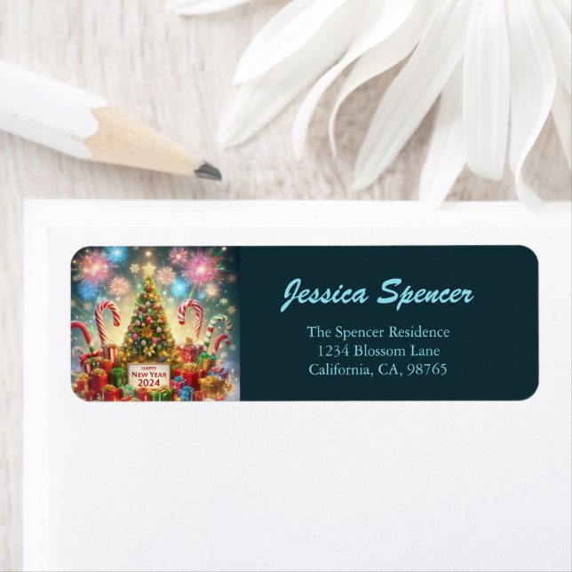 Happy New Year 2024 Firework Christmas Tree Label (Insitu)