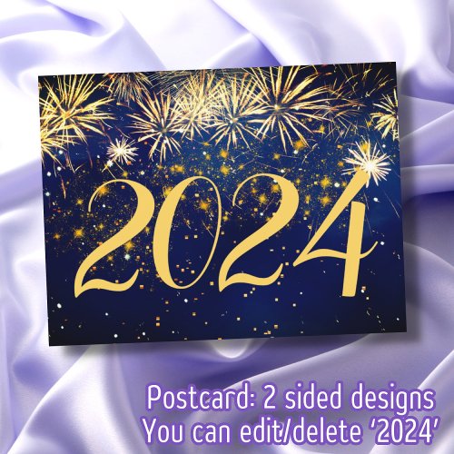 Happy New Year 2024 Firework Merry Christmas Party Holiday Postcard
