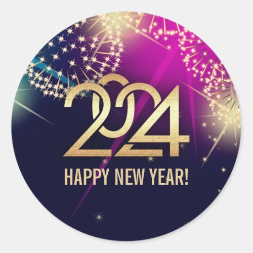 Happy New Year 2024 Fireworks  Classic Round Sticker