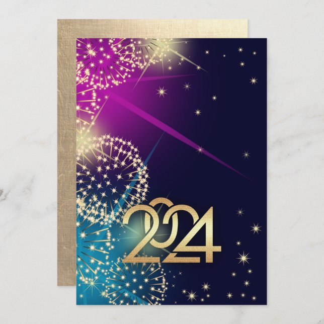 Happy New Year 2024. Fireworks Custom Card (Front/Back)