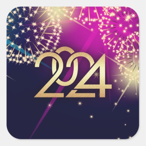 Happy New Year 2024 Fireworks design Square Sticker