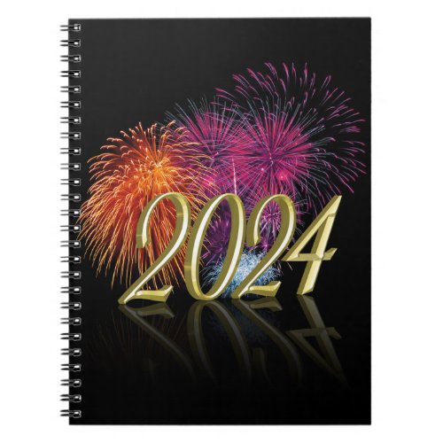 Happy New Year 2024 Fireworks Gold Notebook
