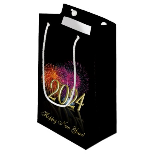 Happy New Year 2024 Fireworks Gold Small Gift Bag