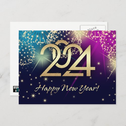 Happy New Year 2024 Fireworks  Holiday Postcard