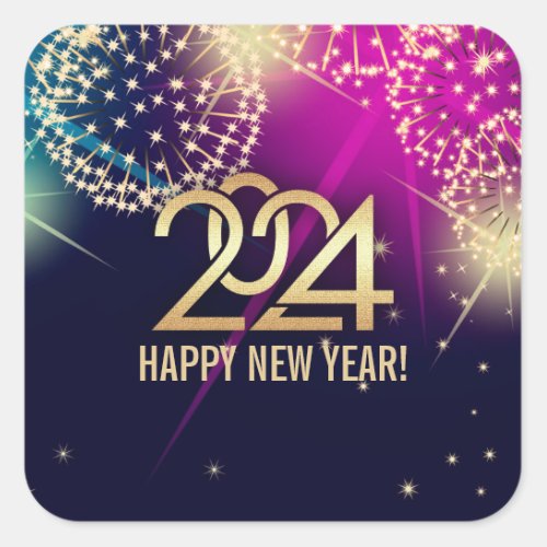 Happy New Year 2024 Fireworks  Square Sticker