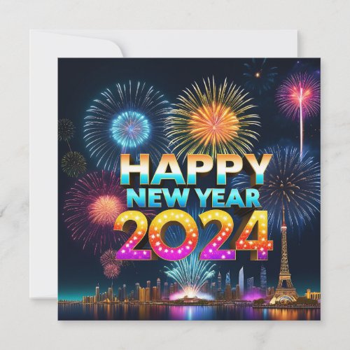 Happy New Year 2024 flat card