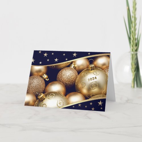 Happy New Year 2024 Gold  Baubles Holiday Card