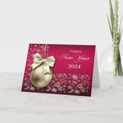 Happy New Year 2024 Gold Christmas Bauble  Holiday Card