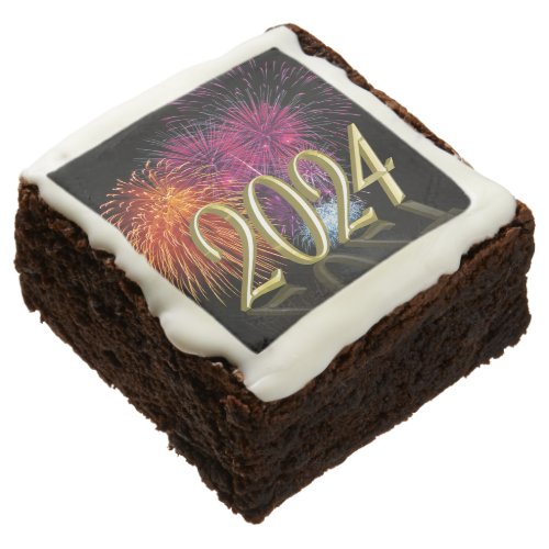 Happy New Year 2024 Gold Fireworks Brownie