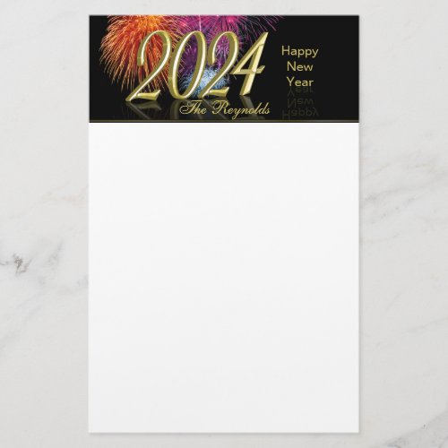 Happy New Year 2024 Gold Fireworks Stationery