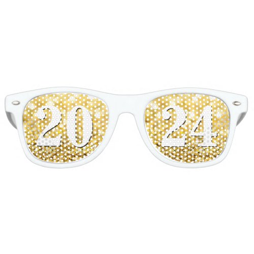 Happy New Year 2024 Gold Glitter Chic White Party Retro Sunglasses