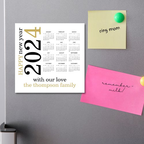 Happy New Year 2024 Gold White Calendar 
