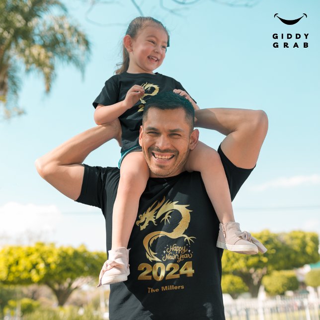 Happy New Year 2024 Golden Chinese Dragon Black T-Shirt (Creator Uploaded)