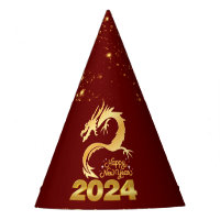 Happy New Year 2024 Golden Chinese Dragon Red
