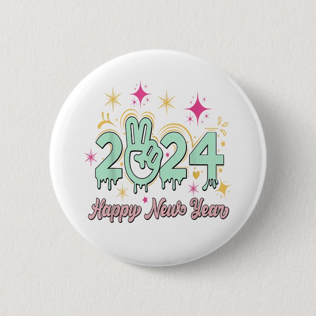 Happy New Year 2024 Goodbye 2023 Hello 2024 Button (Front)