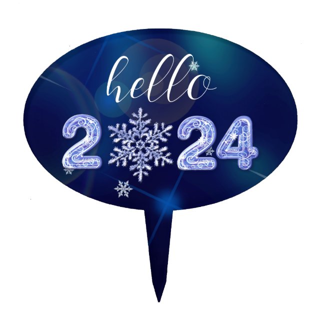 Happy New Year 2024. Ice Numbers and Snowflake Cake Topper (Front)