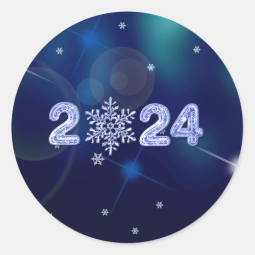 Happy New Year 2024 Ice Numbers and Snowflake Classic Round Sticker