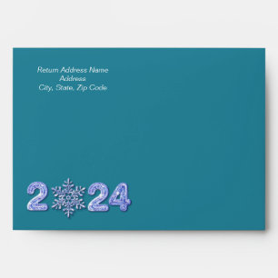 Happy New Year 2024. Ice Numbers and Snowflake Envelope
